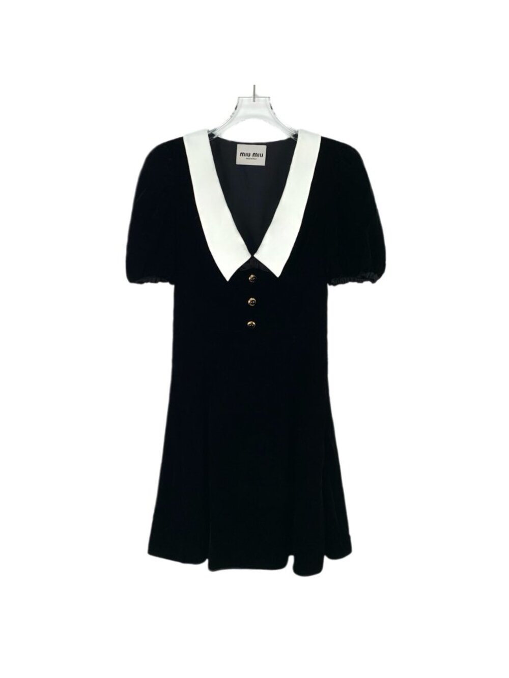 Miu Miu Black V-Neck Puff-Sleeve Dress